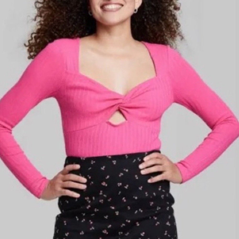 Wild Fable Pink Long Sleeve Ribbed Cut Out Long Sleeve Bodysuit M
